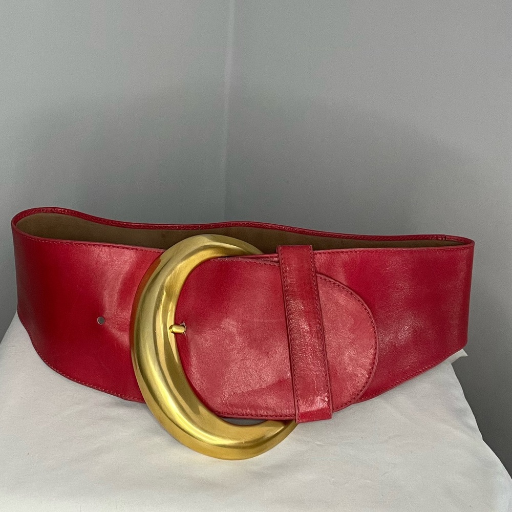 Vintage 80s Donna Karan Hot Pink Wide Genuine Leather Belt size S